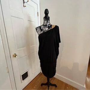 Boston Proper size large black one shoulder dress gold mesh detail NWOT